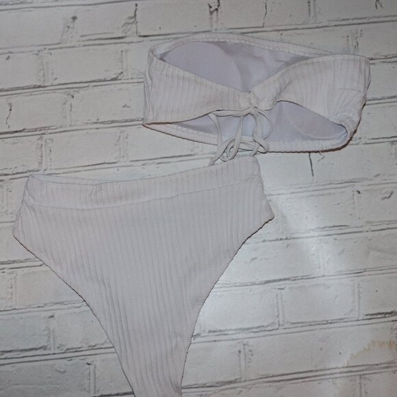 High waisted, strapless white two-piece swimsuit size Medium - Picture 3 of 5